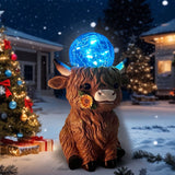 HONGLAND 10" Solar Highland Cow Garden Statue, Weatherproof Resin Cow Sculpture