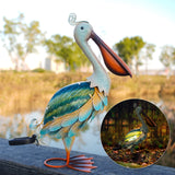 19" Solar Metal Pelican Garden Statue, 3D Glass Outdoor Bird Sculpture