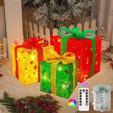Christmas Lighted Gift Boxes, Set of 3 Battery-Operated Holiday Decorations with 50 LEDs