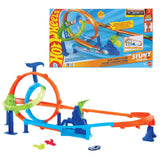 Hot Wheels Stunt Tracks Rapid Launch Cyclone Track Set with 1:64 Die-Cast Car, 2 Loops & 2 Crash Zones