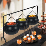 Halloween Witches Cauldron Bowls on Rack, Set of 3 Black Candy Dish Holder