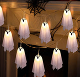 8.2-Foot Halloween Ghost String Lights, 10 Warm LED Floating Ghost Lanterns