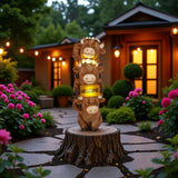 Solar Highland Cow Garden Statue with Welcome Sign & Glowing Flowers, Resin Cattle Sculpture