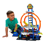 Hot Wheels Mega Loop Garage Playset with Car and Helicopter