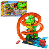 Hot Wheels City T-Rex Blaze Battle Playset – Dinosaur Nemesis & Fire Station Track