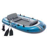 Intex Excursion Inflatable 4 People Boat Set with Oars, Pump, Fishing Rod Holders & Motor Mount Fittings