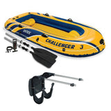 Intex Challenger 3 Inflatable Boat Set with Motor Mount Kit, Oars & High-Output Pump