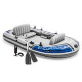 Intex Excursion Inflatable 4 People Boat Set with Oars, Pump, Fishing Rod Holders & Motor Mount Fittings