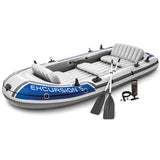 Intex Excursion Inflatable 5 People Boat Set with Oars, Pump, Fishing Rod Holders & Motor Mount Fittings