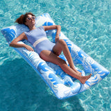 Joyfy Inflatable Pool Float Lounger with Headrest, Foot Rest & Cup Holders, Floating Pool Raft