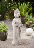 32" Standing Buddha Garden Statue, Gray Faux Stone Resin Zen Sculpture