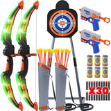 2-Pack LED Light-Up Kids’ Bow and Arrow Set with Standing Target, Foam-Dart Blasters, Suction-Cup Arrows and Quivers