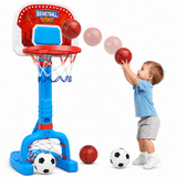 JoyStone 3-in-1 Kids Basketball Hoop and Soccer Goal Set, Adjustable 2'–4.5' with 2 Basketballs, 2 Soccer Balls and Pump