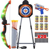 2-Pack LED Light-Up Kids’ Bow and Arrow Set with Standing Target, Foam-Dart Blasters, Suction-Cup Arrows and Quivers