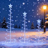 3-Pack Lighted Spiral Christmas Trees, 3 ft, 4 ft & 5 ft Yard Decorations with 220 Warm White LEDs and Stakes