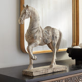 15.25" Rustic Horse Statue, Antique Weathered Resin Tabletop Sculpture