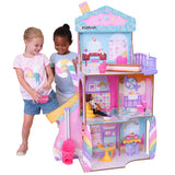 KidKraft Candy Castle Wooden Dollhouse – 3 Levels, Working Elevator & 28 Accessories