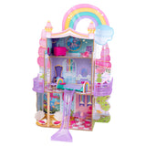 Nearly 4 ft. KidKraft Rainbow Dreamers Unicorn Mermaid Wooden Dollhouse – 3 Levels, Slide, Swing & 15 Accessories