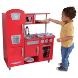 KidKraft Red Vintage Wooden Play Kitchen – Play Phone, Clicking Knobs & Opening Doors