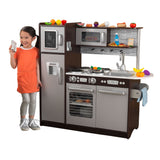 KidKraft Uptown Espresso Wooden Play Kitchen – 30-Piece Play Food Set, Chalkboard & Toy Phone