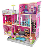 KidKraft Uptown Modern Wooden Dollhouse – 3 Floors, Pool, Elevator, Lights, Sounds & 36 Accessories
