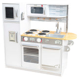 KidKraft Uptown Wooden Play Kitchen – White Modern Pretend Kitchen with Appliances & Toy Phone