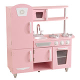 KidKraft Vintage Wooden Play Kitchen – Pink Retro Design, Working Knobs & Toy Phone