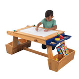 KidKraft Wooden Art Table – Drying Rack, Paper Roll, Paint Cups & 6 Storage Compartments