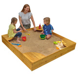 KidKraft Backyard Wooden Sandbox – Built-In Seating & Mesh Cover for Multiple Kids
