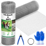 Galvanized Chicken Wire 16.9" x 40ft, Hexagonal Hardware Cloth Mesh Kit