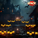 4 Pack Halloween Solar Pumpkin Stake Lights – 24 LED Swaying Jack-O'-Lantern Pathway Lights