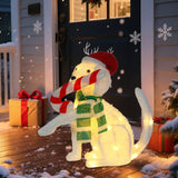20" H Lighted Christmas Dog Decoration with Candy Cane – White Plush LED Holiday Décor