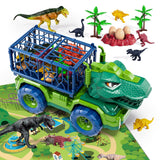 Lucky Doug Dinosaur Transport Truck Toy Set with 26 Figures & Play Mat