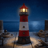 Lumiartisan 12.8" Solar Lighthouse Garden Statue, Red Resin Outdoor Lighthouse Décor