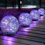 4-Pack 5" Solar Cracked Glass Globe Lights – 30 LEDs, IP65 Outdoor Garden Lighting, Yellow or Purple
