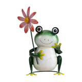 Mainstays Metal Frog Garden Statue with Flower, Hand-Painted Outdoor Garden Décor