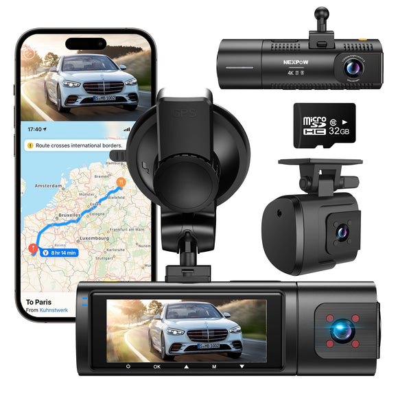 NEXPOW Front and Rear 4K Full HD Dash Cam with Built-in WiFi GPS