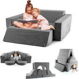 8-Piece OLAKIDS Modular Kids Play Couch – Gray Foam Fort-Building Sectional Sofa