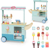OLAKIDS Wooden Grocery Store Marketplace – Mobile Pretend Shop with Cash Register, Scale & 30 Accessories