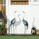 Set of 2 Metal Crane Garden Statues, 28.5" & 29.25" Outdoor Standing Bird Sculptures