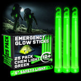 25-Pack 6" Party Sticks Green Emergency Glow Sticks, 12-Hour Chemical Lights