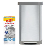 Glad Stainless Steel Step Trash Can and Drawstring Bag Bundle, 13- or 20-Gallon