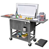 Permasteel 100 qt. Rolling Patio Cooler & Beverage Cart with Folding Side Shelves