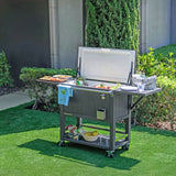 Permasteel 100 qt. Rolling Patio Cooler & Beverage Cart with Folding Side Shelves