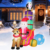 5.9' Christmas Inflatable Santa & Reindeer Sleigh with Penguin, Gift Box & LED Lights