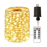 Plug-In Fairy Lights 100 ft – 300 LED Waterproof Silver Wire String Lights with Remote
