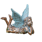 7" Relaxing Fairy Garden Statue, Hand-Painted Bronze-Look Resin Outdoor Fairy Sculpture