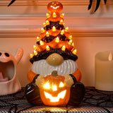 Joyfy 8.5" Ceramic Halloween Gnome Tree with LED Pumpkin Lanterns Decor