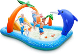 Inflatable Water Park Pool with Slide & Sprinkler, 95" x 75" x 40" Family Splash Pool