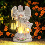 Solar Angel Garden Statue, 12.5" Outdoor Resin Angel Figurine with LED Lantern